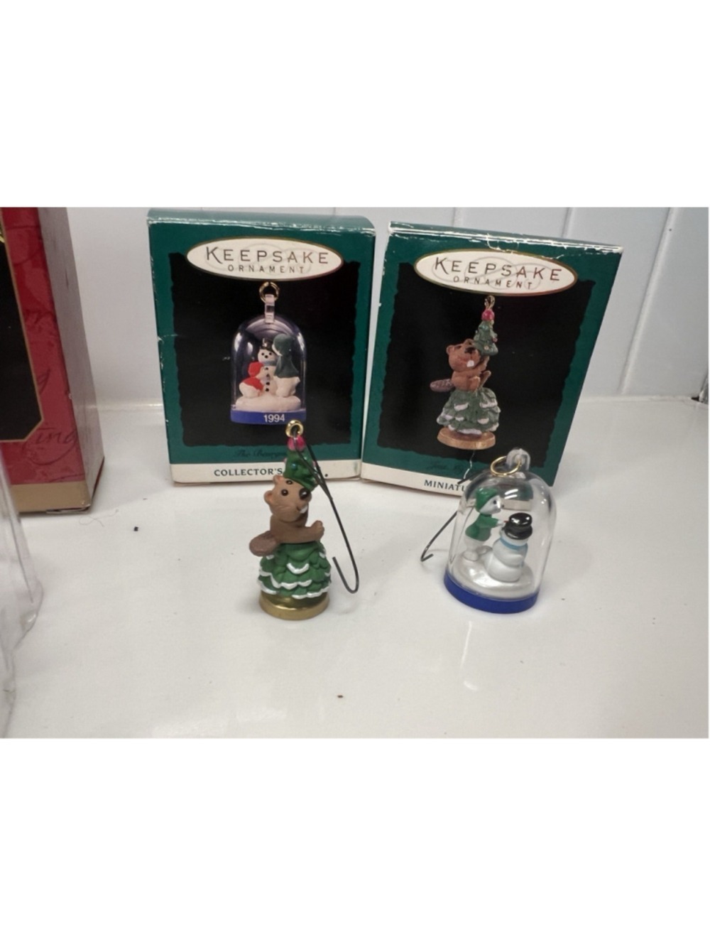 Hallmark Christmas Keepsake Ornaments w Boxes Mom & Dad 1998 & Let It Snow 1994
